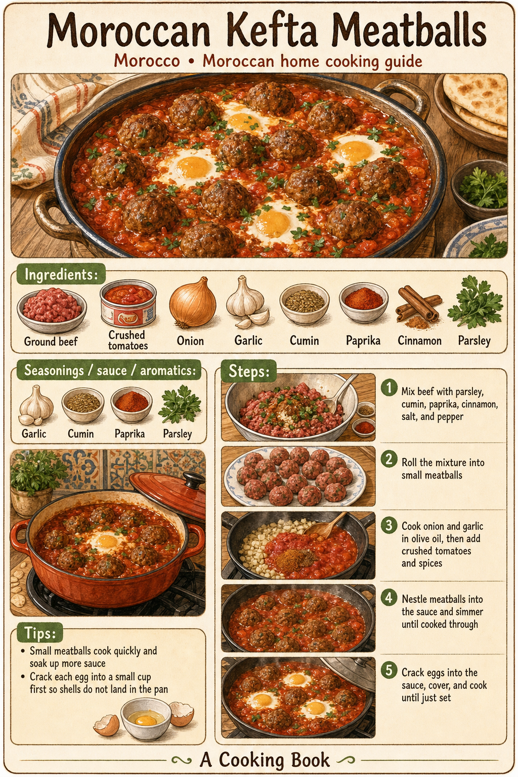 Moroccan Kefta Meatballs illustrated step-by-step cooking guide