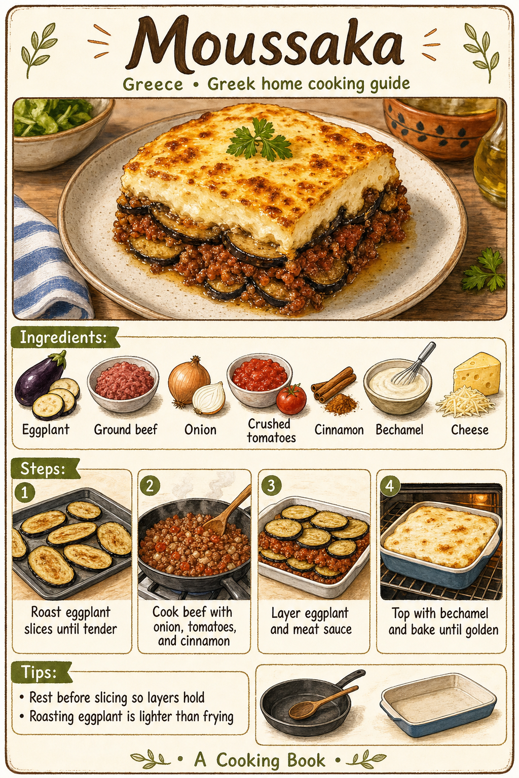Moussaka illustrated step-by-step cooking guide
