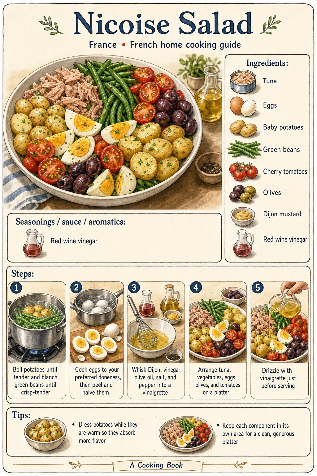 Nicoise Salad illustrated step-by-step cooking guide