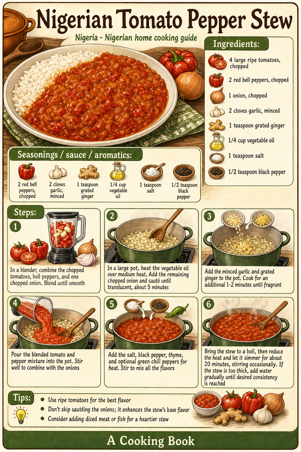Nigerian Tomato Pepper Stew illustrated step-by-step cooking guide