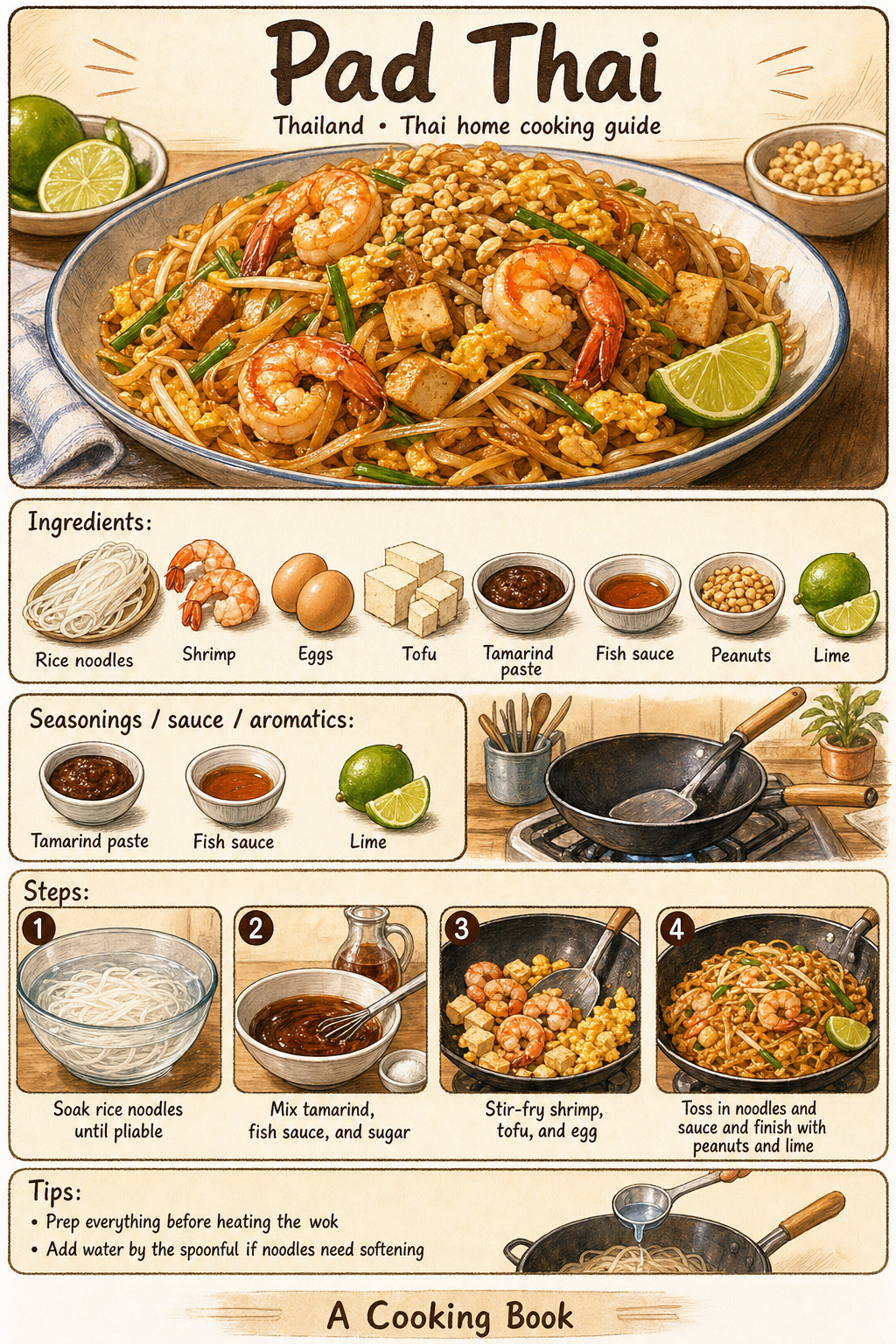 Pad Thai illustrated step-by-step cooking guide
