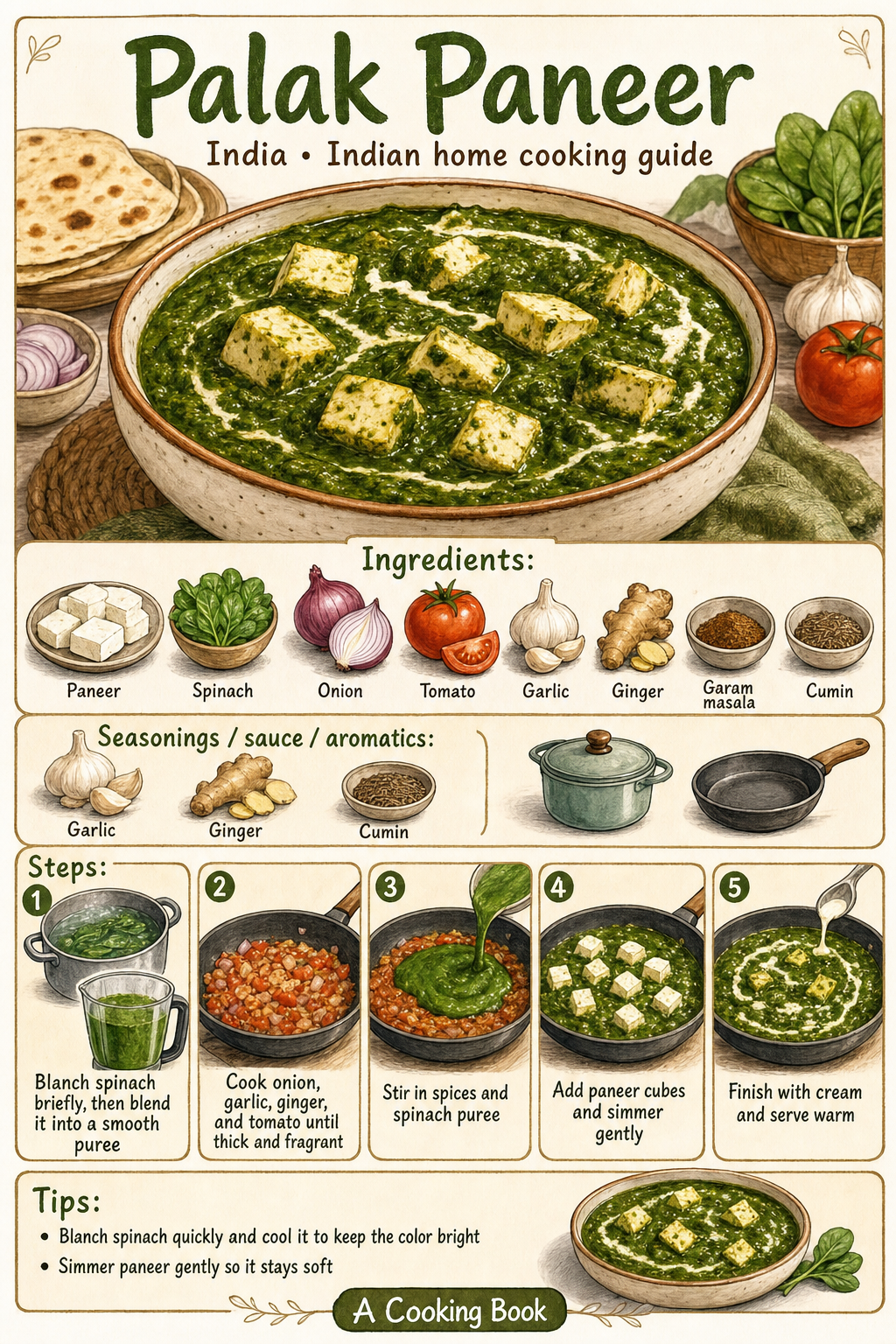 Palak Paneer illustrated step-by-step cooking guide