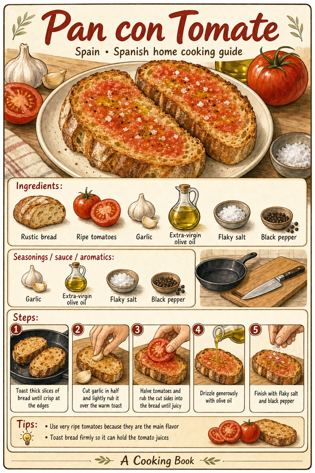 Pan con Tomate illustrated step-by-step cooking guide