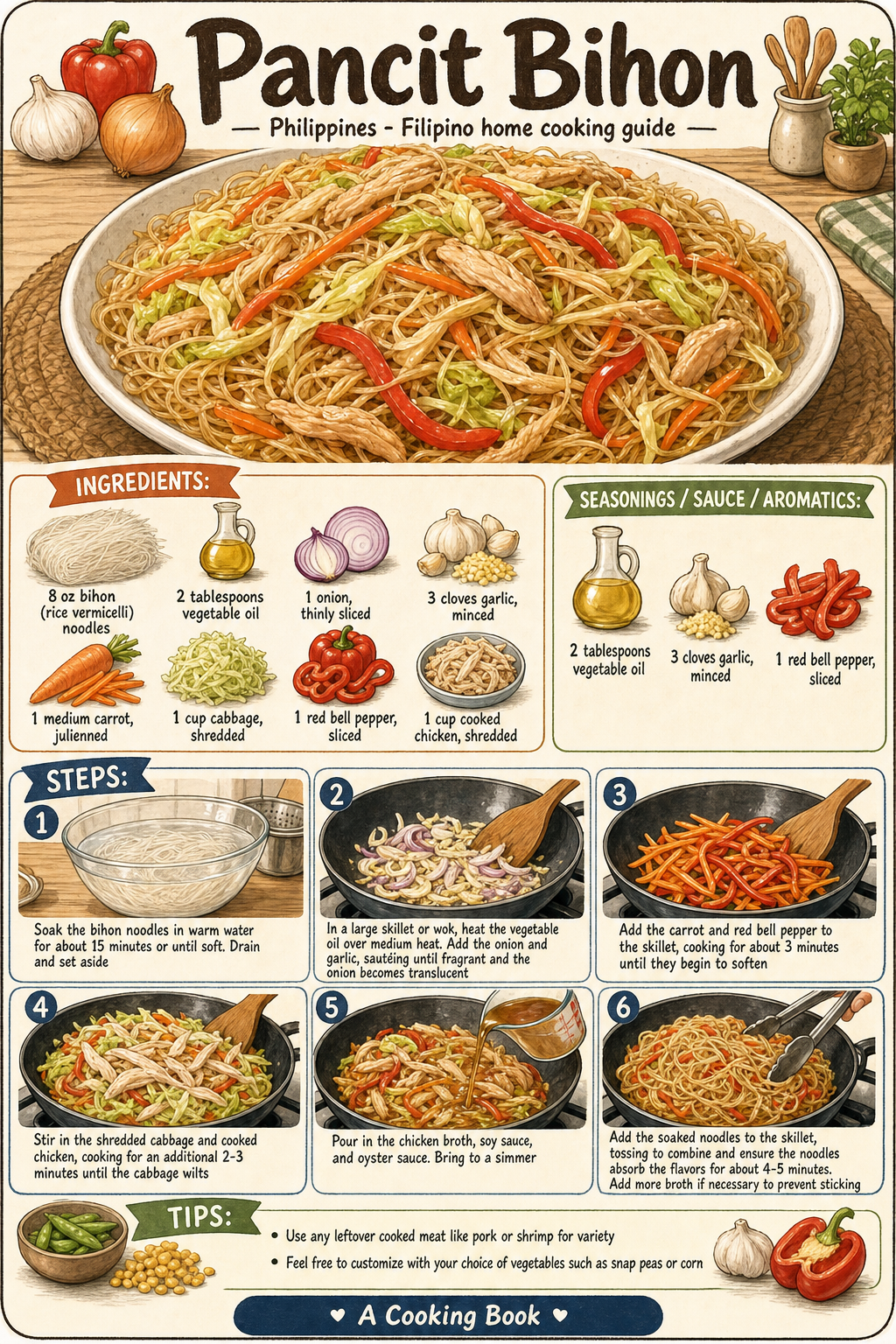 Pancit Bihon illustrated step-by-step cooking guide