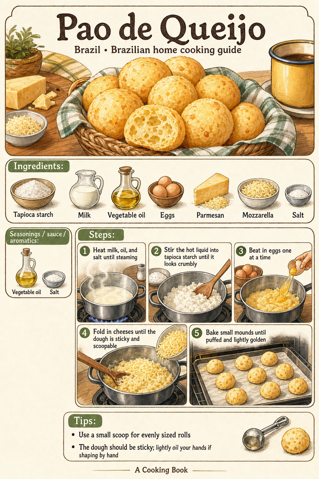 Pao de Queijo illustrated step-by-step cooking guide