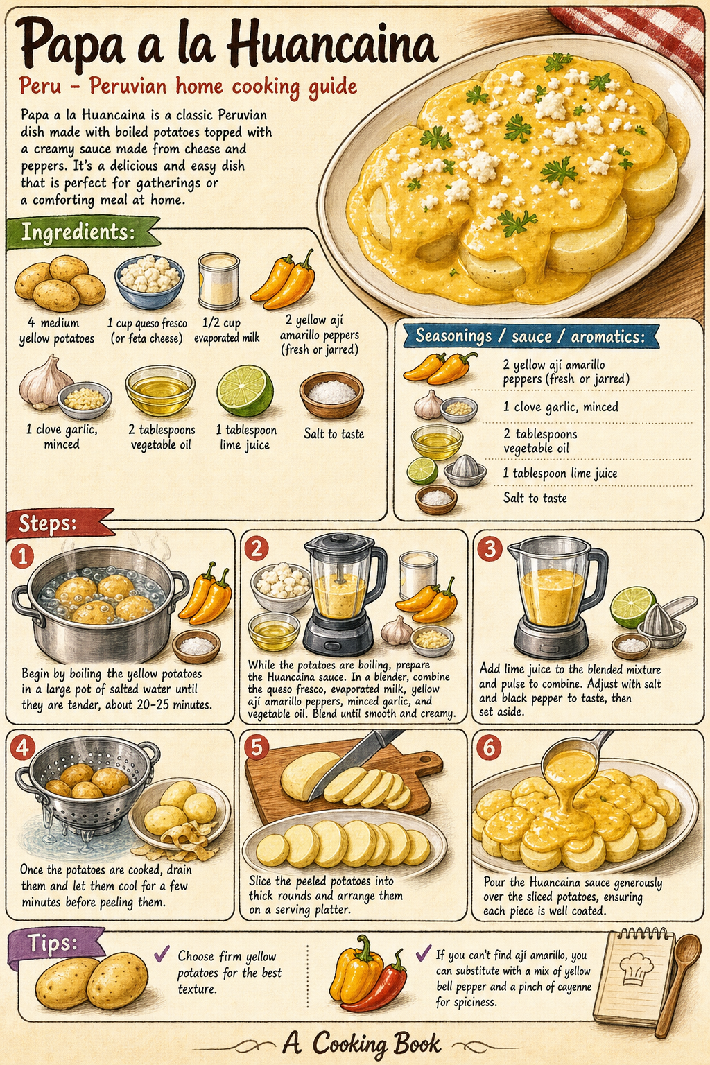 Papa a la Huancaina illustrated step-by-step cooking guide