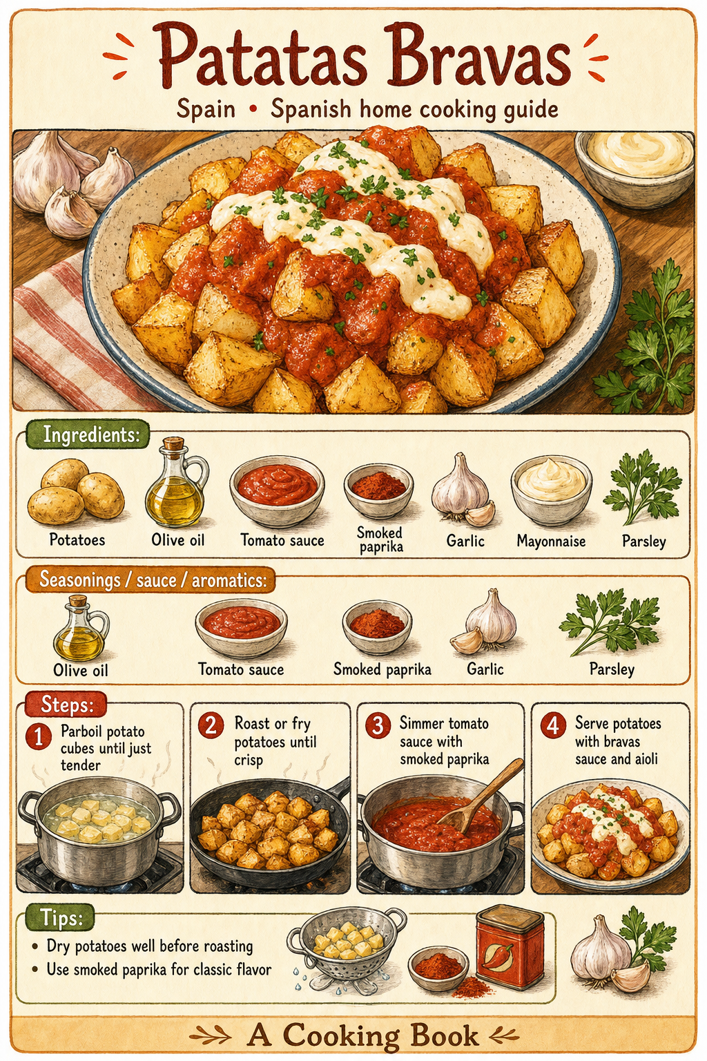 Patatas Bravas illustrated step-by-step cooking guide