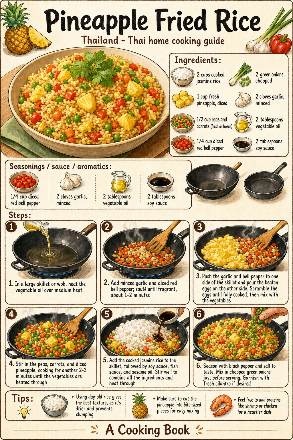 Pineapple Fried Rice illustrated step-by-step cooking guide