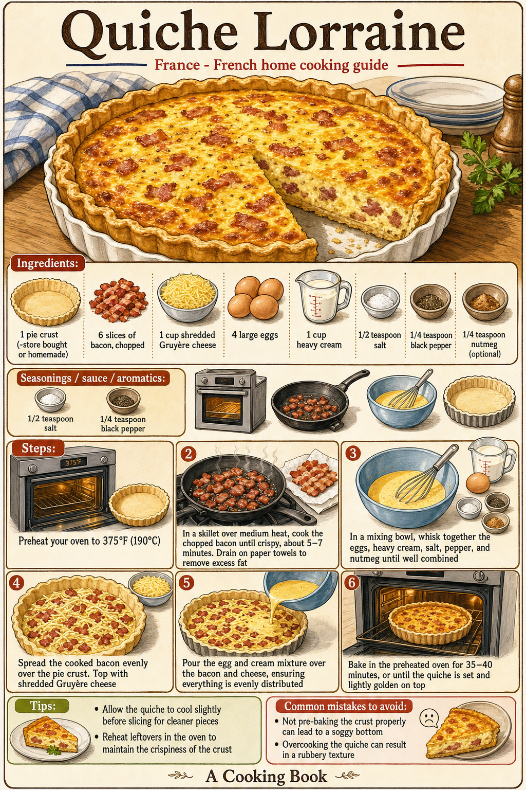 Quiche Lorraine illustrated step-by-step cooking guide