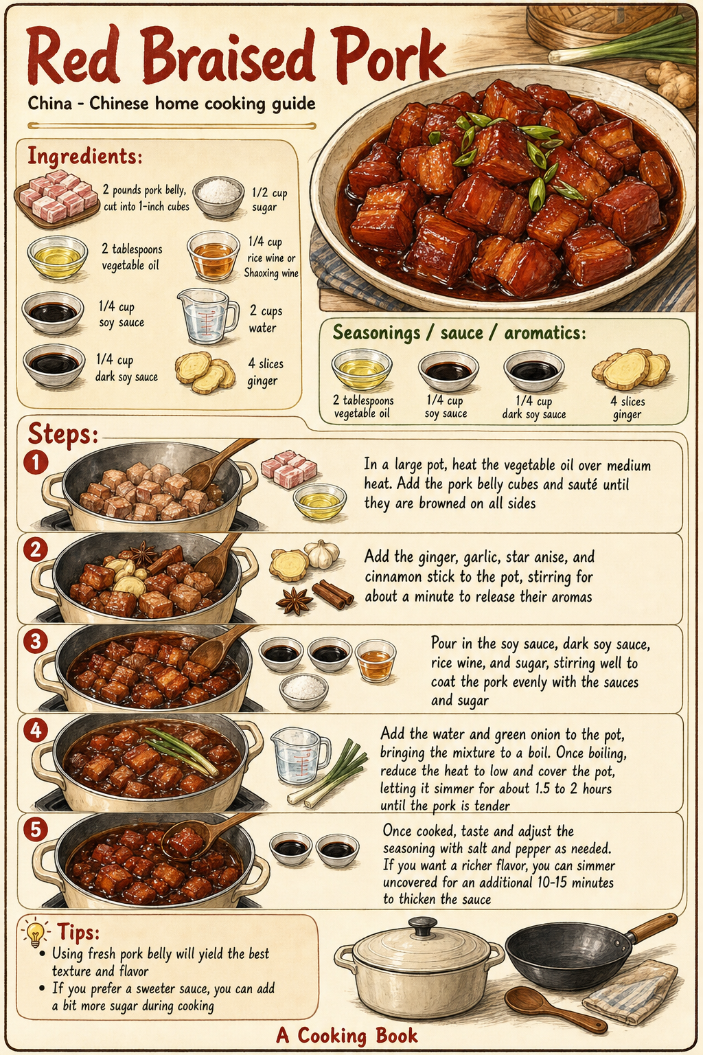 Red Braised Pork illustrated step-by-step cooking guide