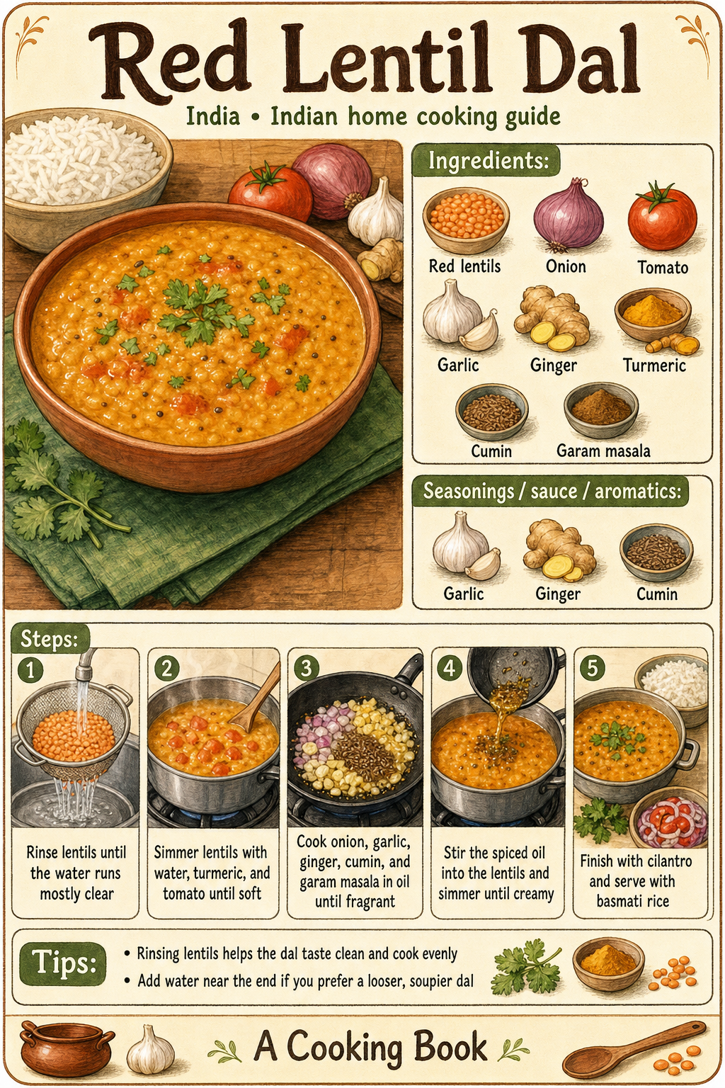Red Lentil Dal illustrated step-by-step cooking guide