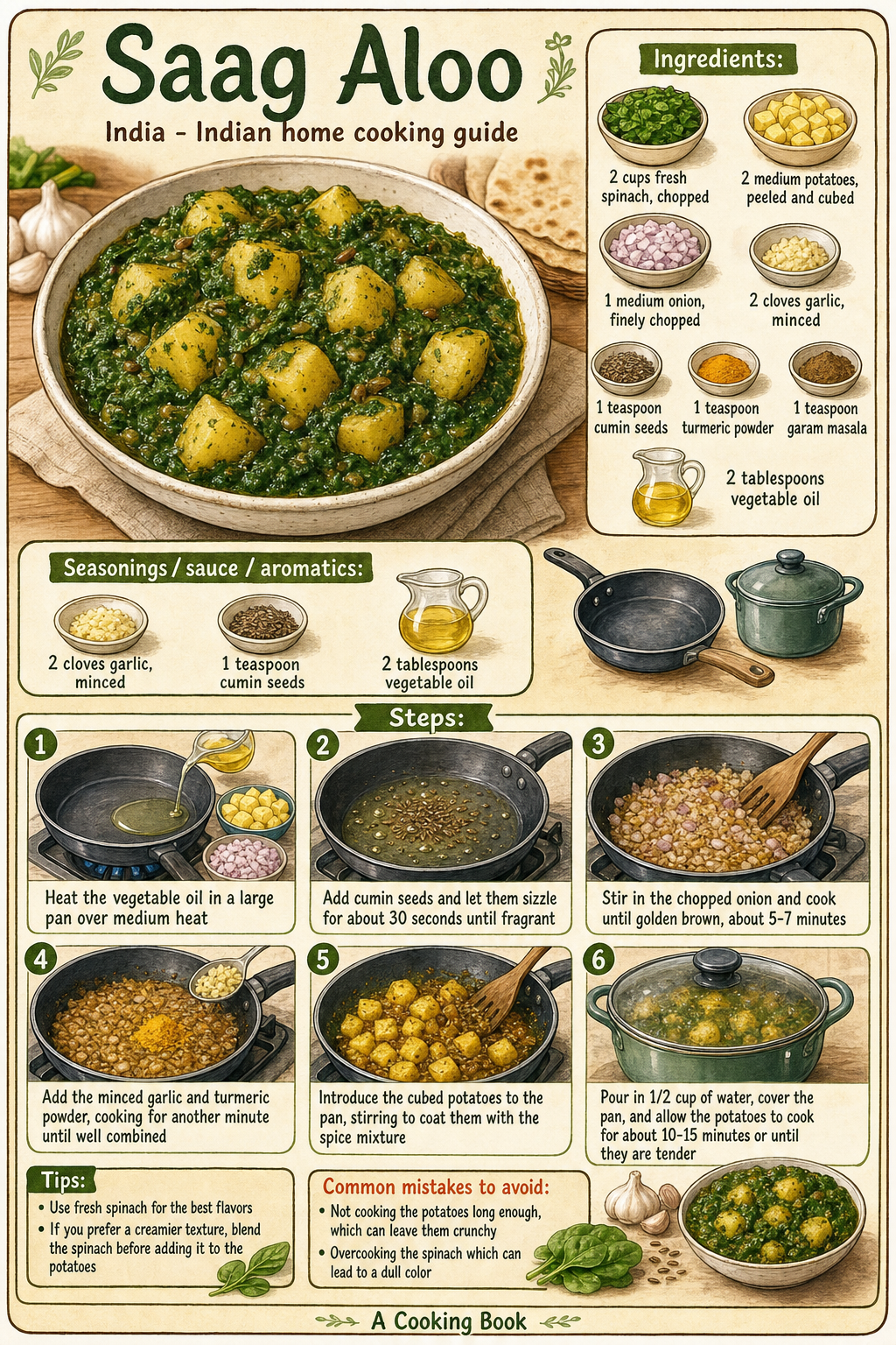 Saag Aloo illustrated step-by-step cooking guide