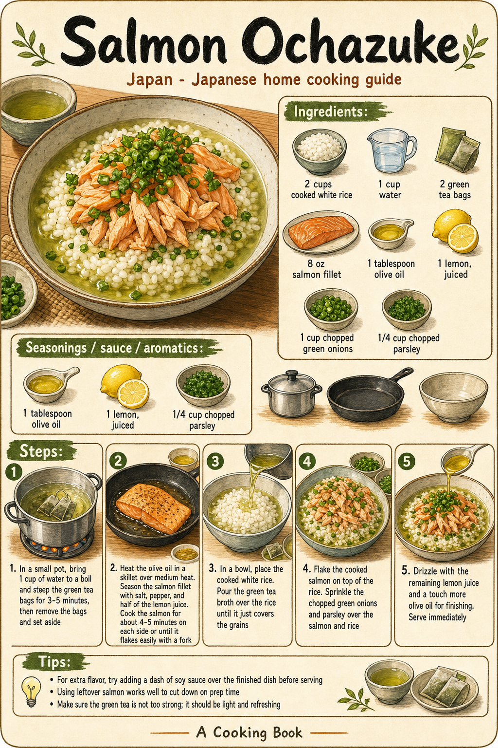Salmon Ochazuke illustrated step-by-step cooking guide