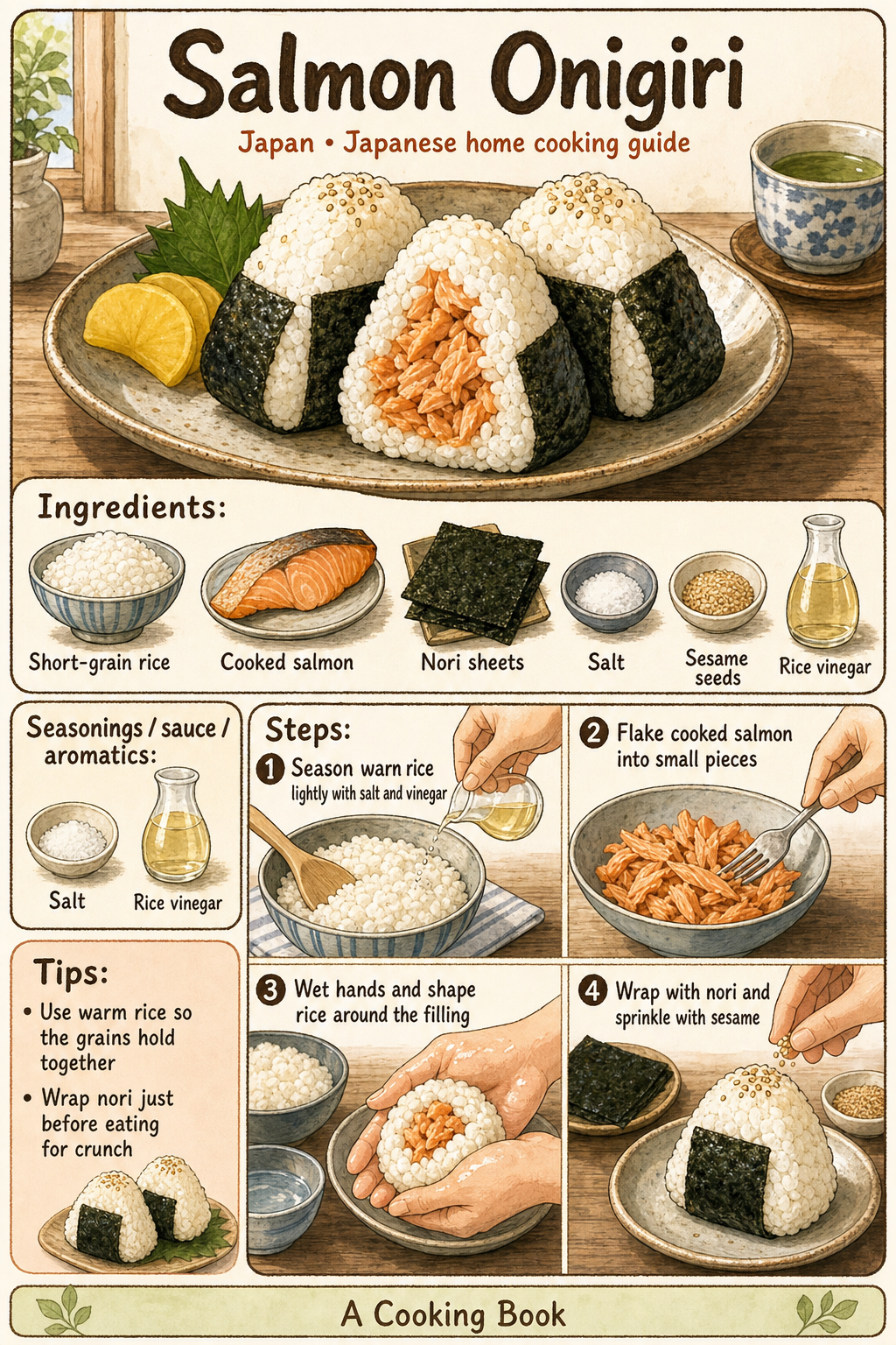 Salmon Onigiri illustrated step-by-step cooking guide