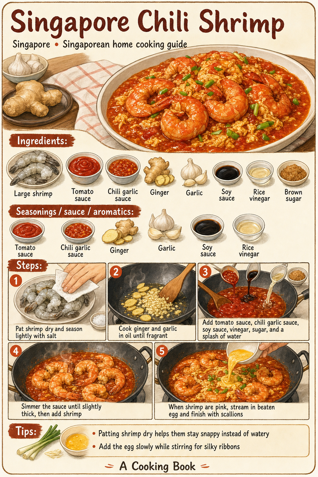 Singapore Chili Shrimp illustrated step-by-step cooking guide