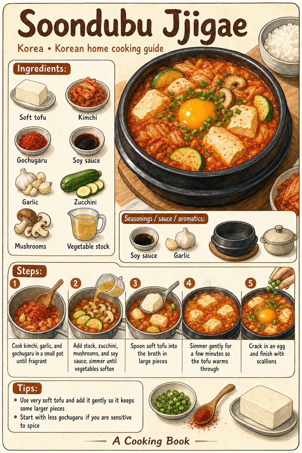 Soondubu Jjigae illustrated step-by-step cooking guide