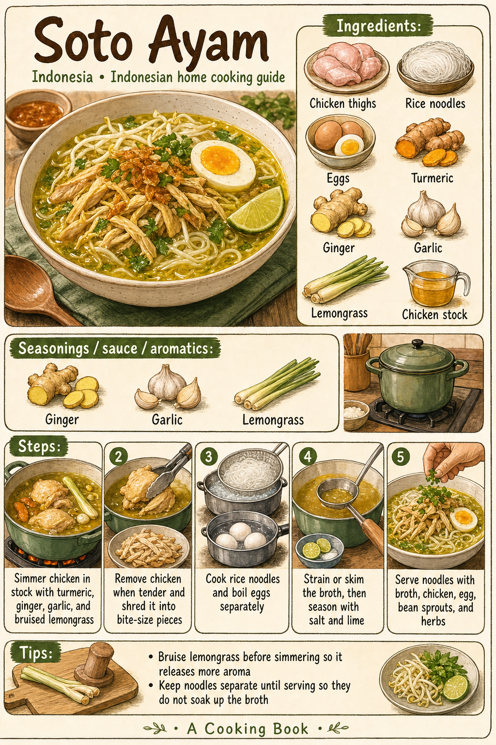 Soto Ayam illustrated step-by-step cooking guide