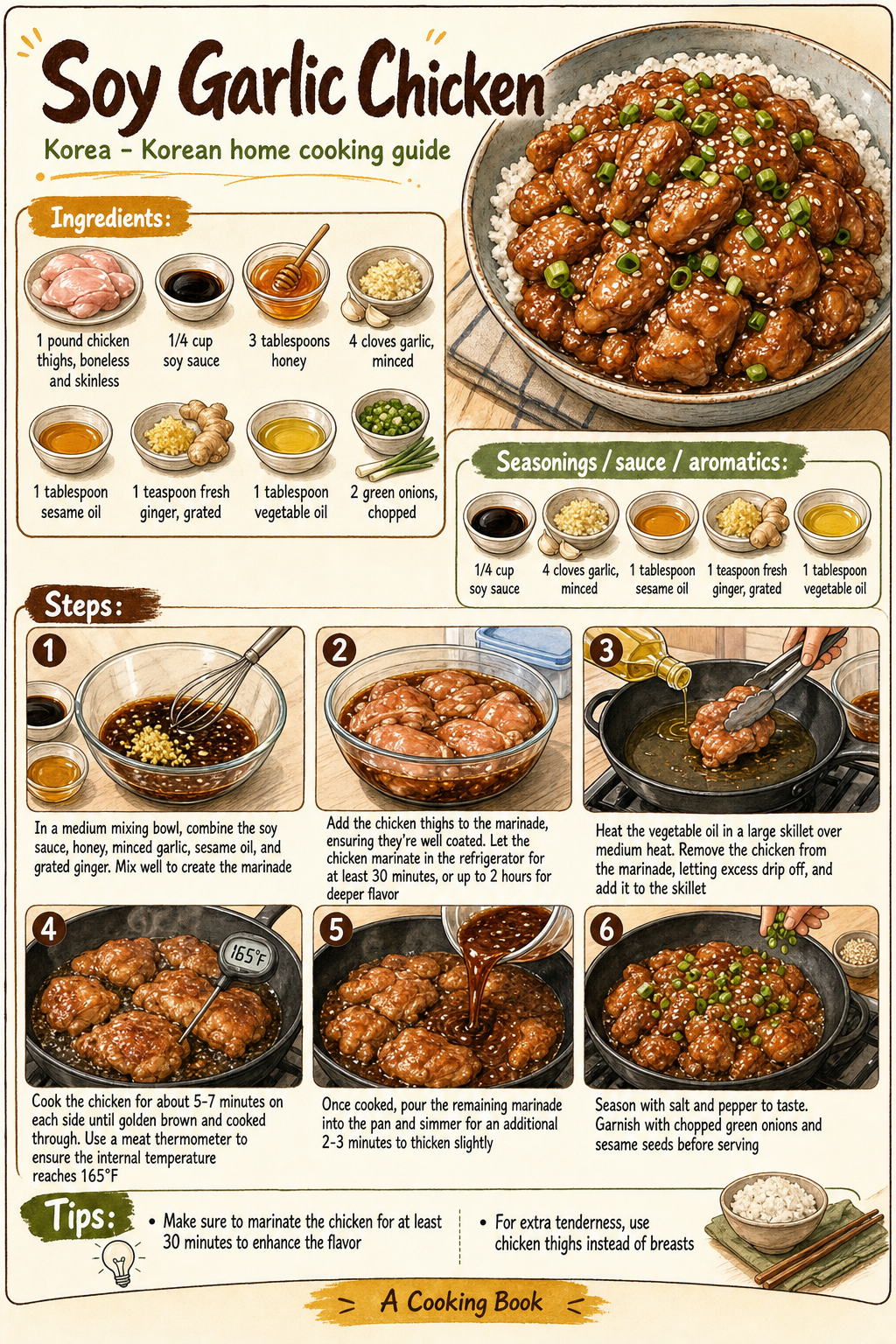 Soy Garlic Chicken illustrated step-by-step cooking guide