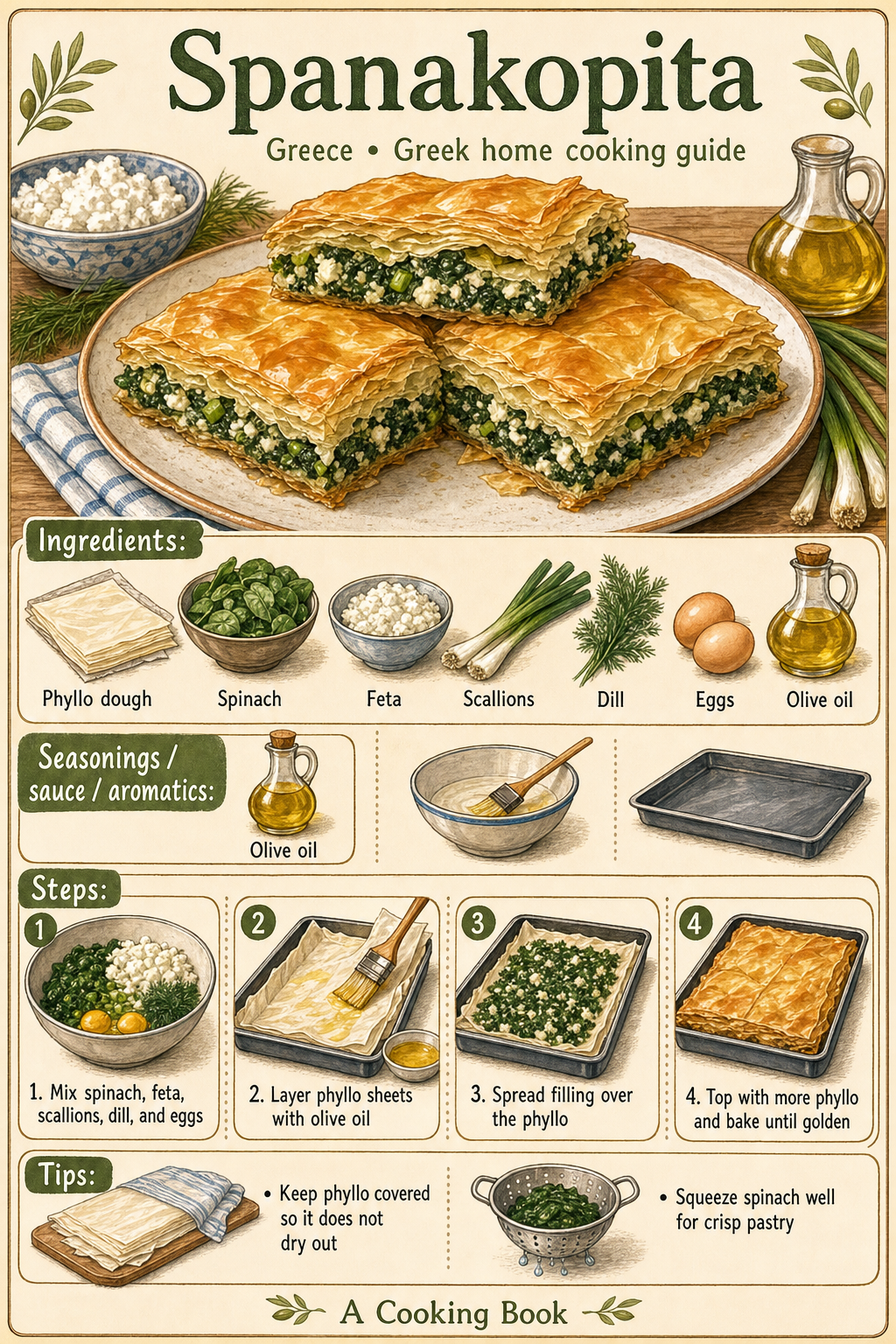 Spanakopita illustrated step-by-step cooking guide