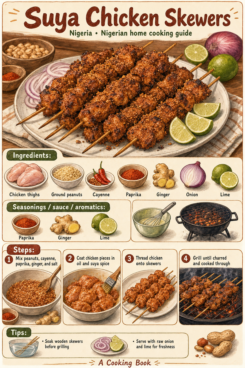 Suya Chicken Skewers illustrated step-by-step cooking guide