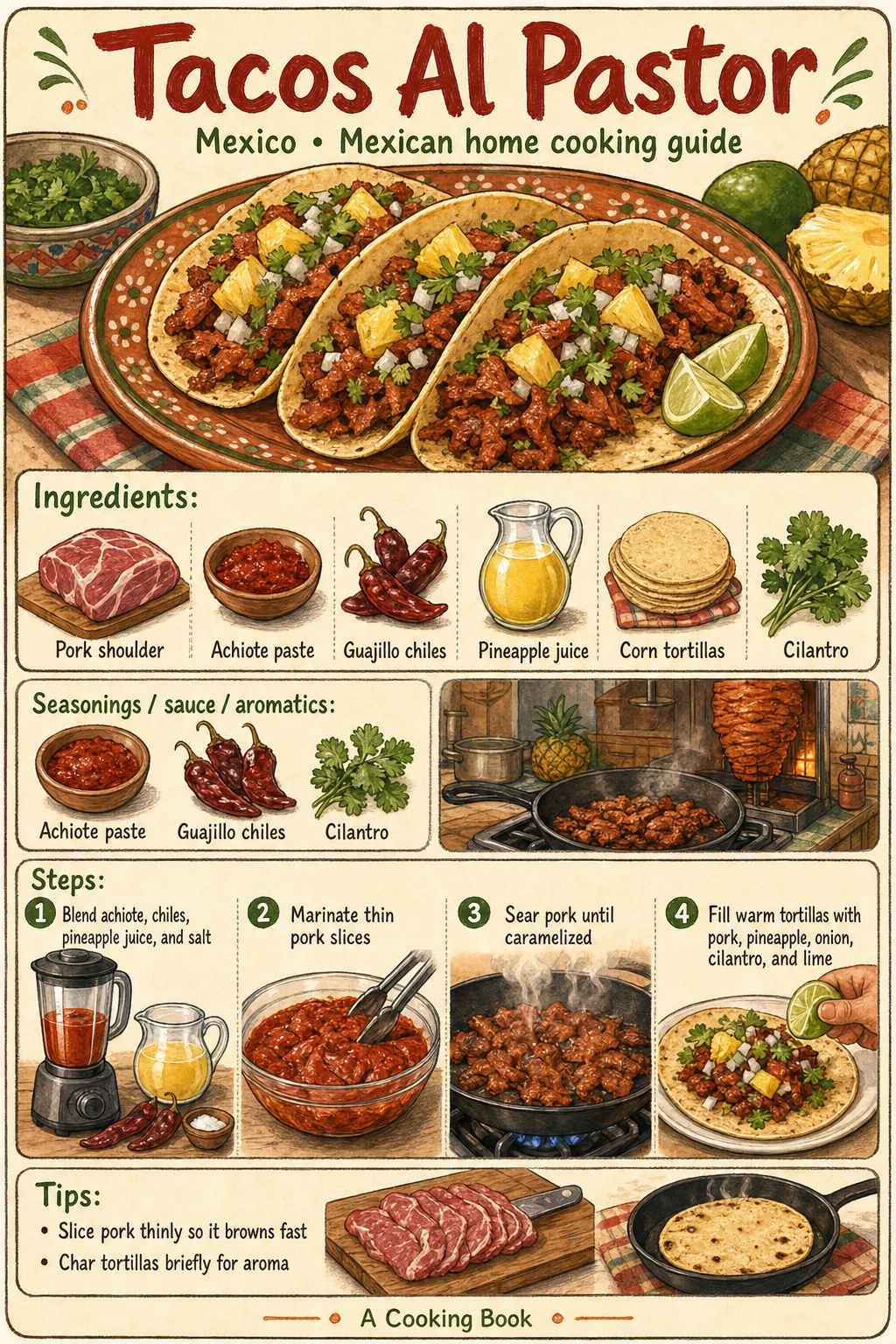 Tacos Al Pastor illustrated step-by-step cooking guide