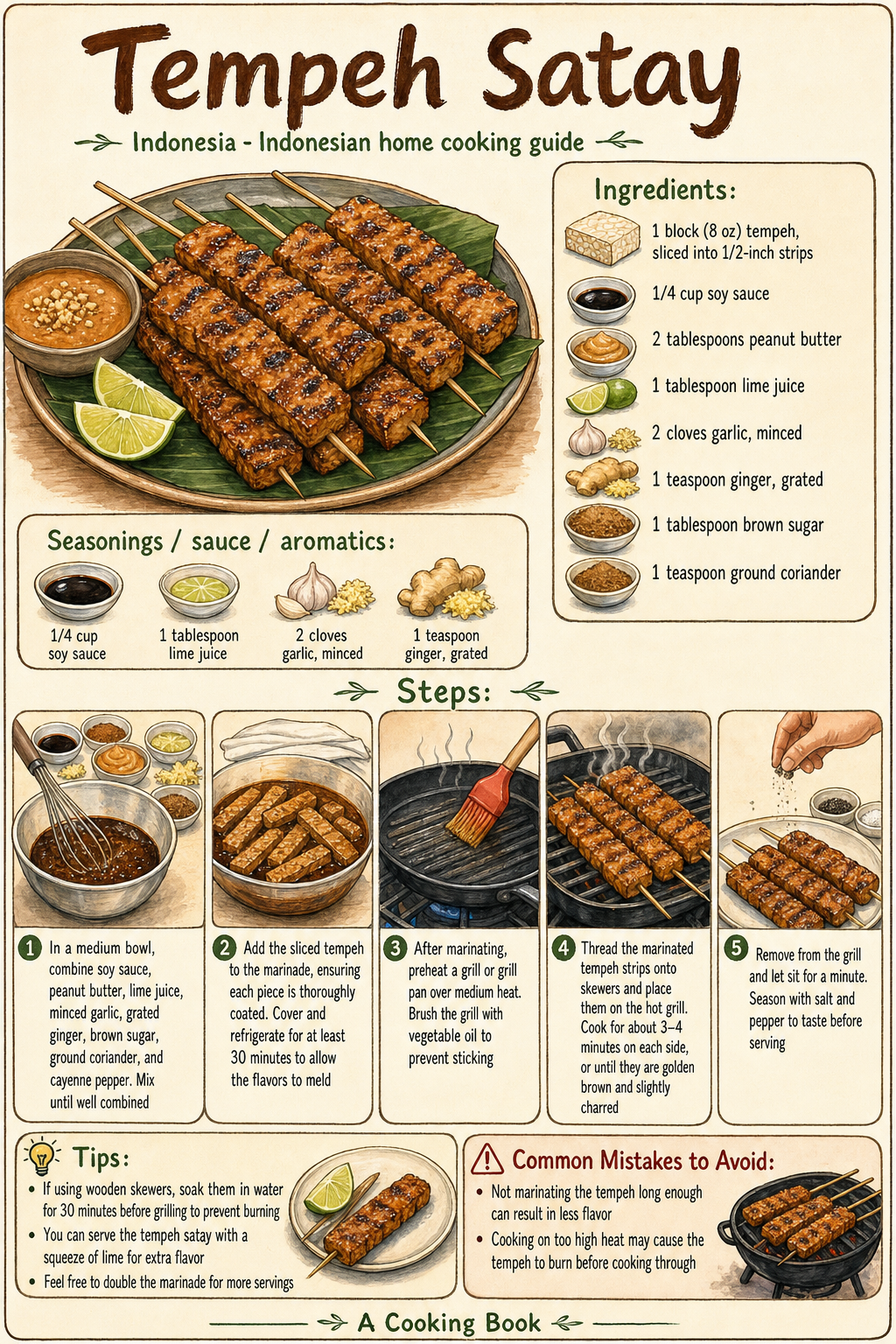 Tempeh Satay illustrated step-by-step cooking guide