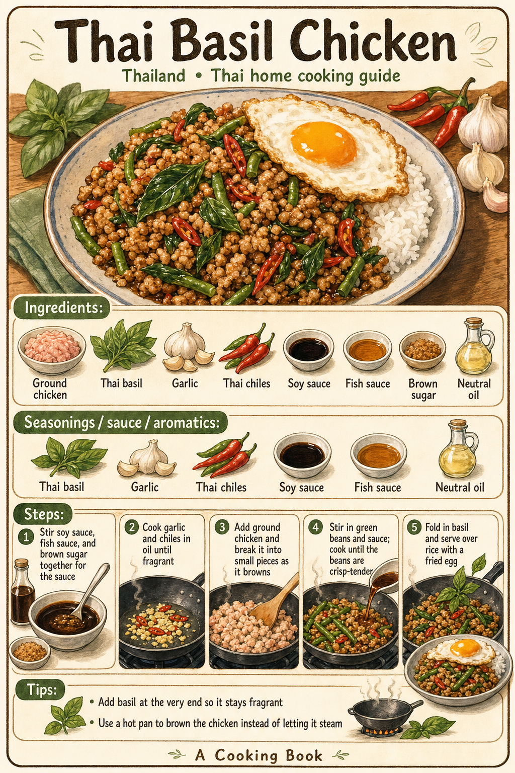 Thai Basil Chicken illustrated step-by-step cooking guide