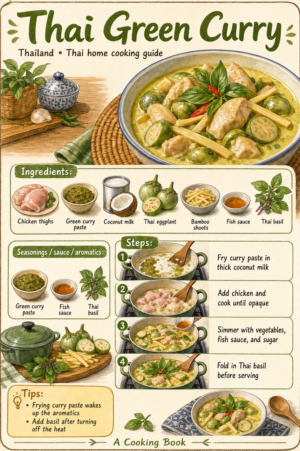 Thai Green Curry illustrated step-by-step cooking guide