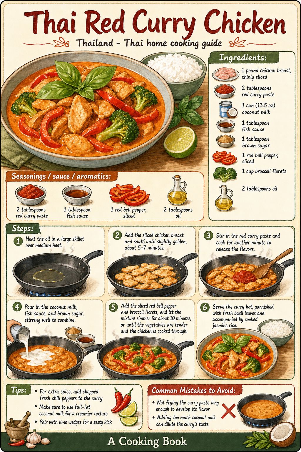 Thai Red Curry Chicken illustrated step-by-step cooking guide