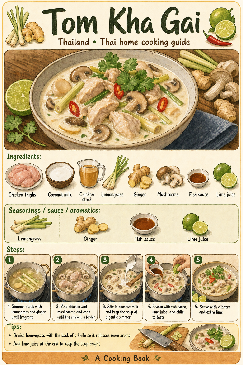 Tom Kha Gai illustrated step-by-step cooking guide