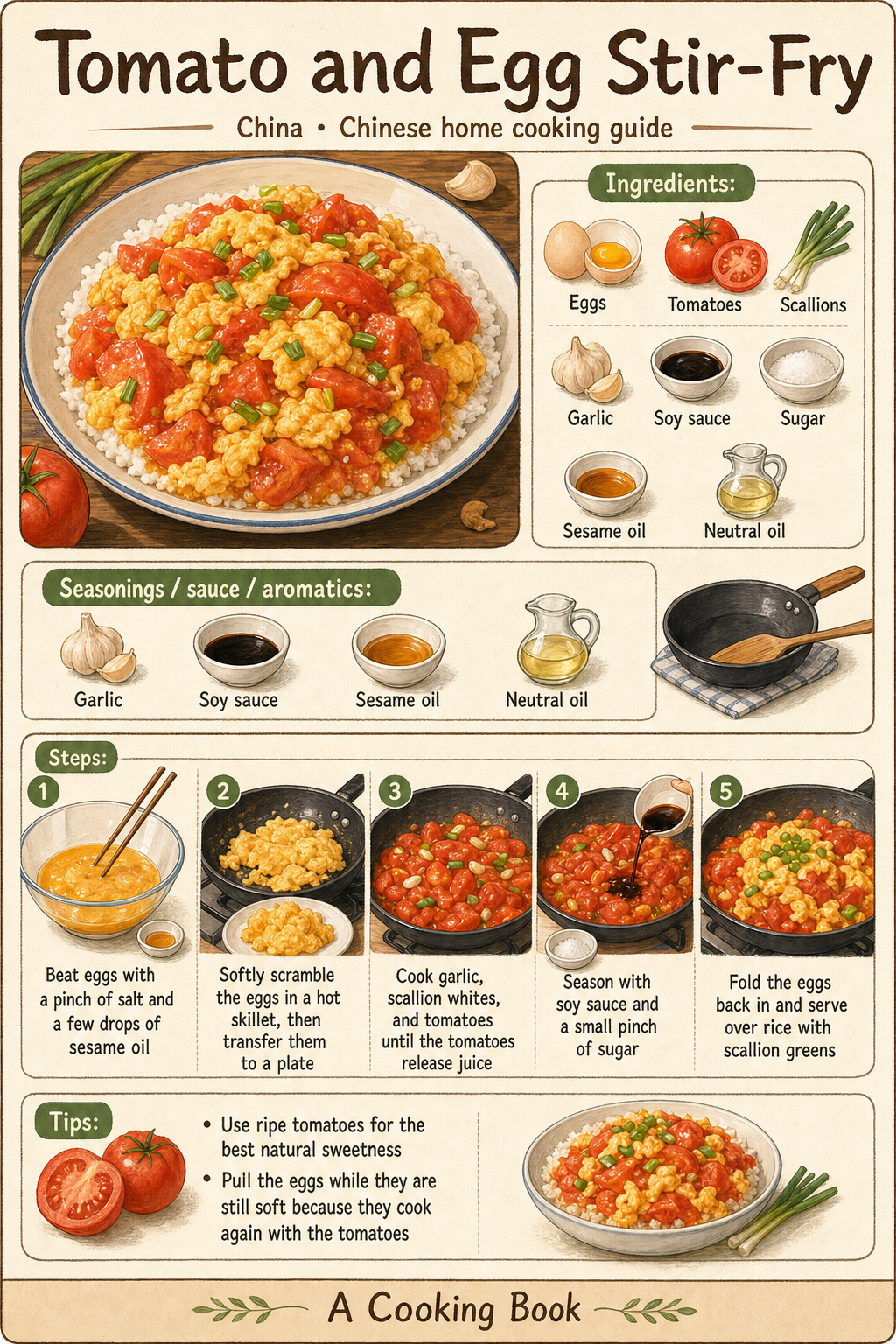 Tomato and Egg Stir-Fry illustrated step-by-step cooking guide