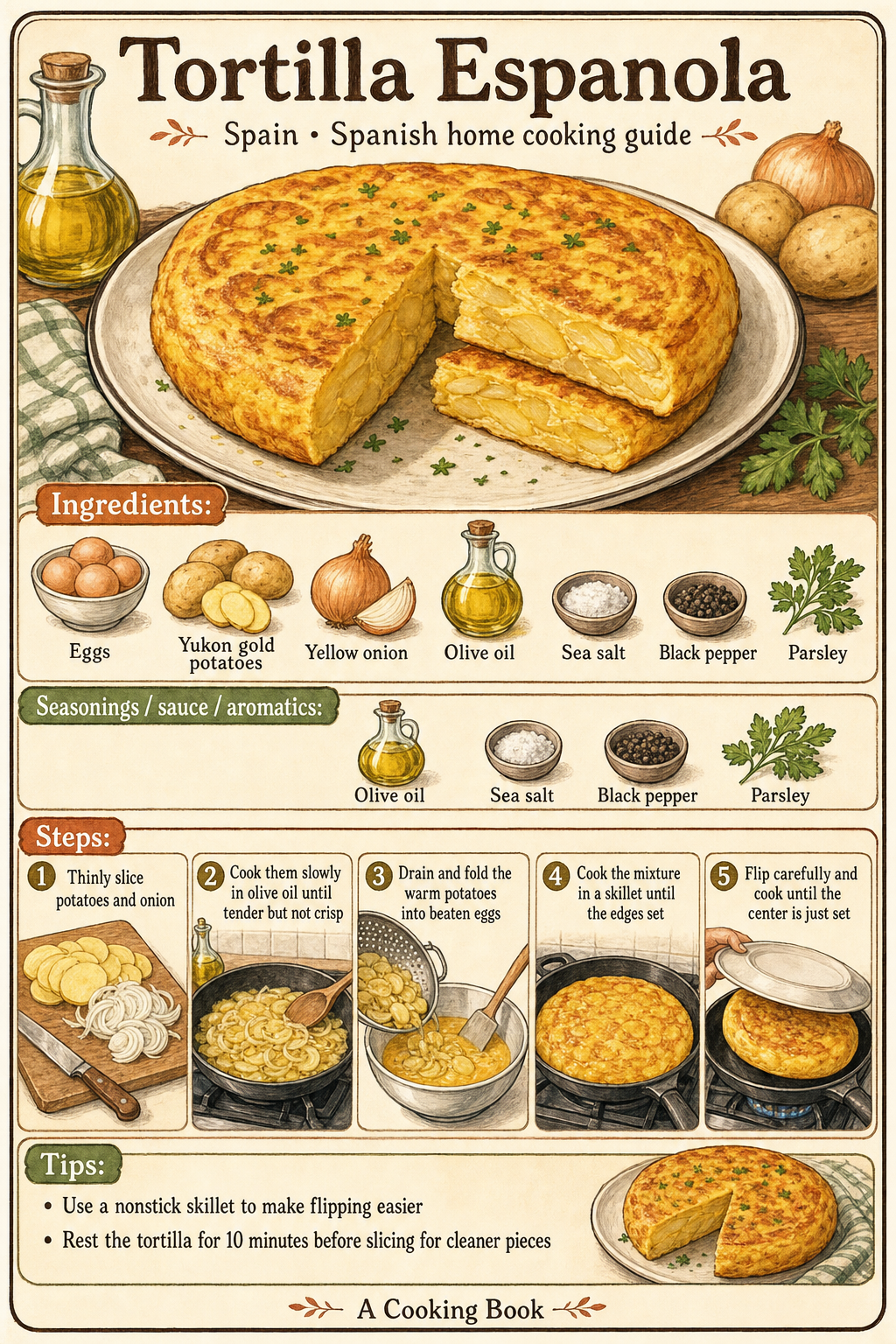 Tortilla Espanola illustrated step-by-step cooking guide