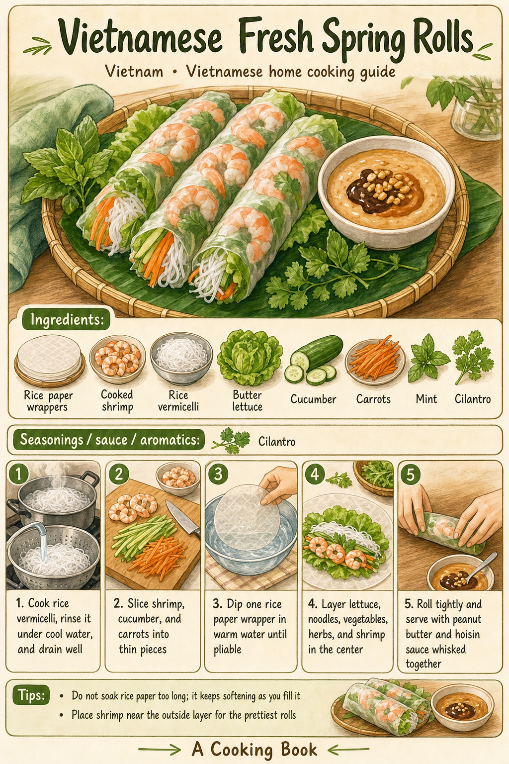 Vietnamese Fresh Spring Rolls illustrated step-by-step cooking guide