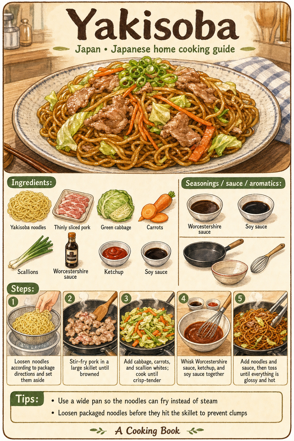 Yakisoba illustrated step-by-step cooking guide
