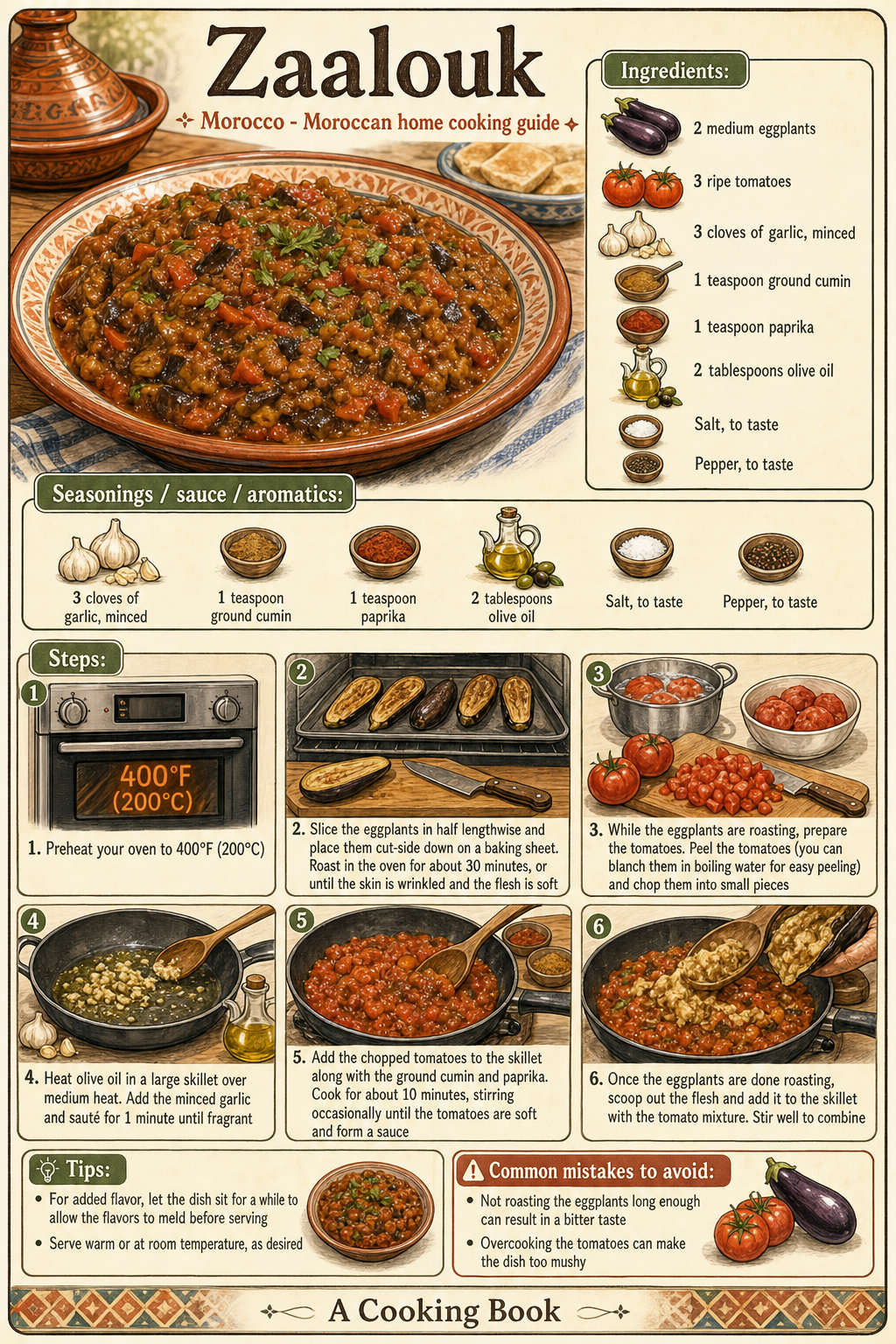 Zaalouk illustrated step-by-step cooking guide