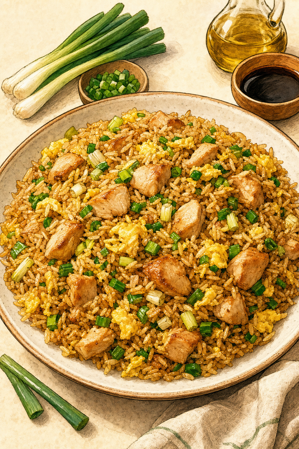 Arroz Chaufa illustrated recipe card