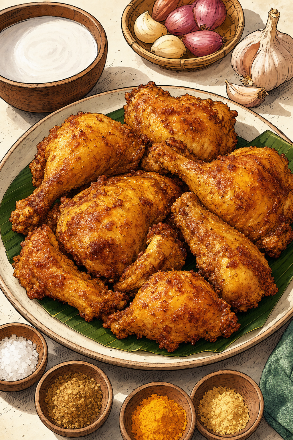 Ayam Goreng illustrated recipe card