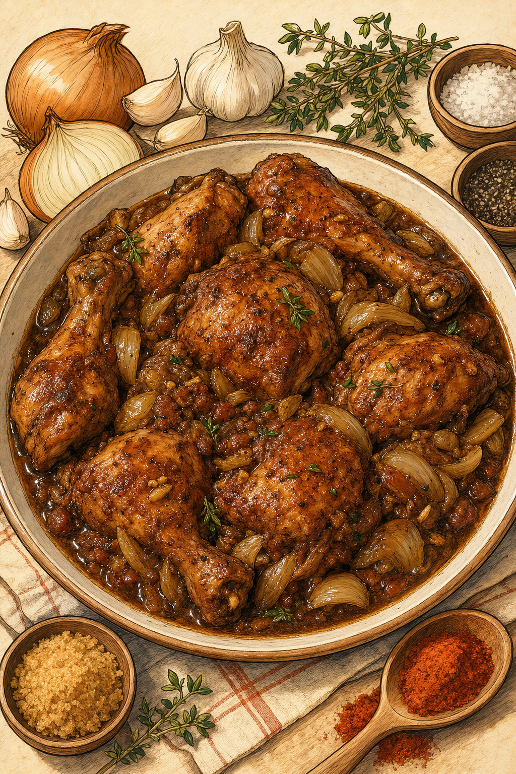 Brown Stew Chicken illustrated recipe card