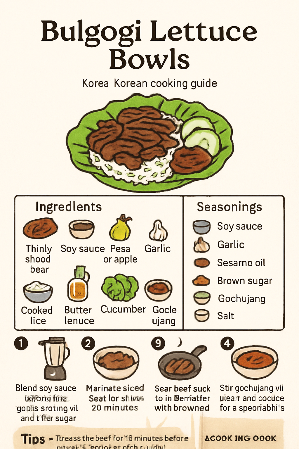 Bulgogi Lettuce Bowls illustrated recipe card