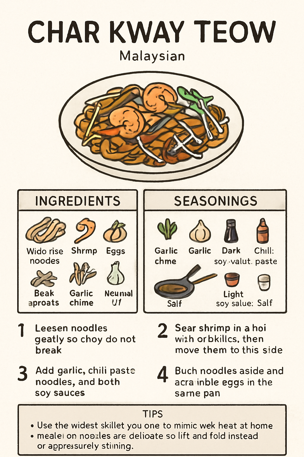 Char Kway Teow illustrated recipe card