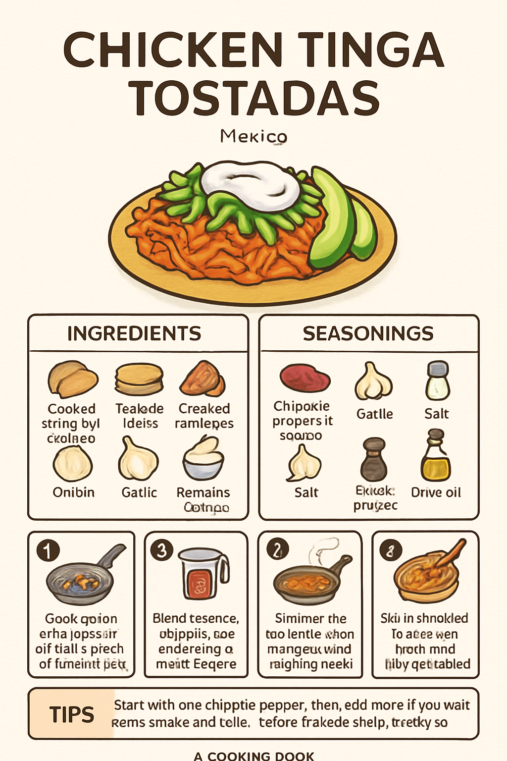 Chicken Tinga Tostadas illustrated recipe card