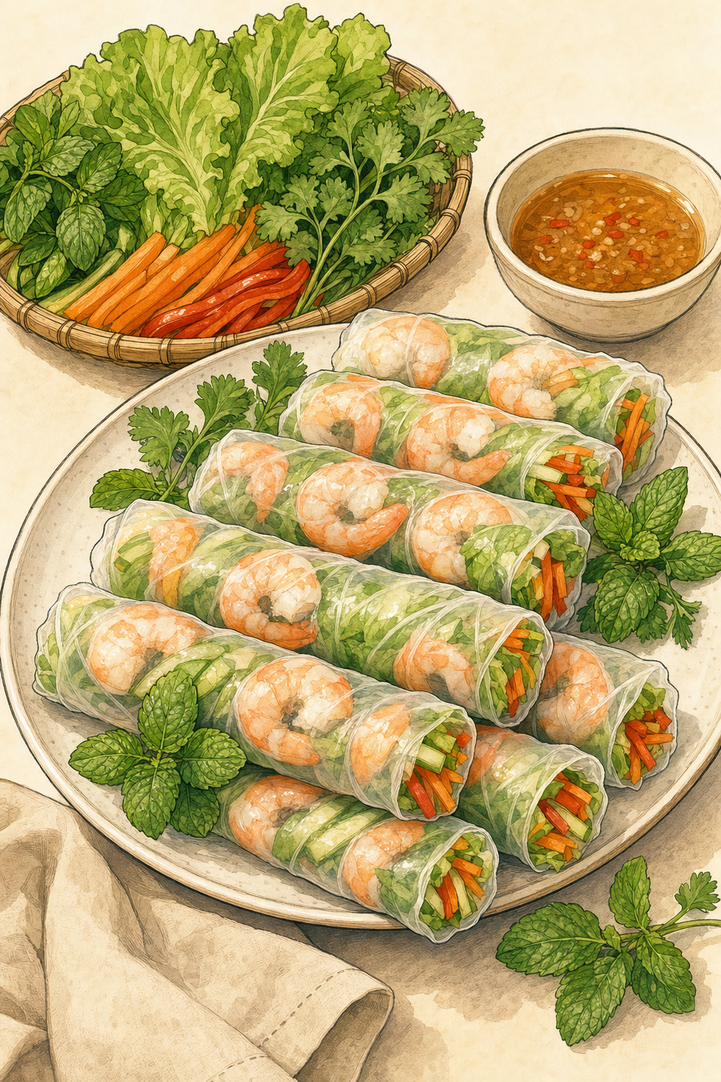 Fresh Spring Rolls illustrated recipe card