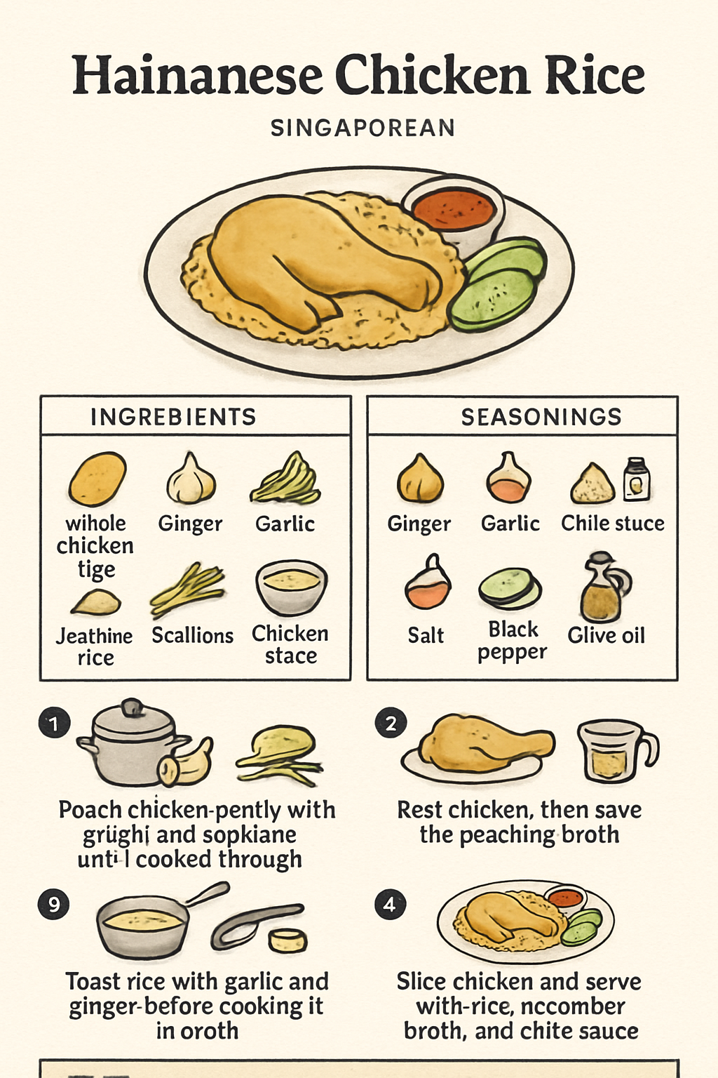 Hainanese Chicken Rice illustrated recipe card