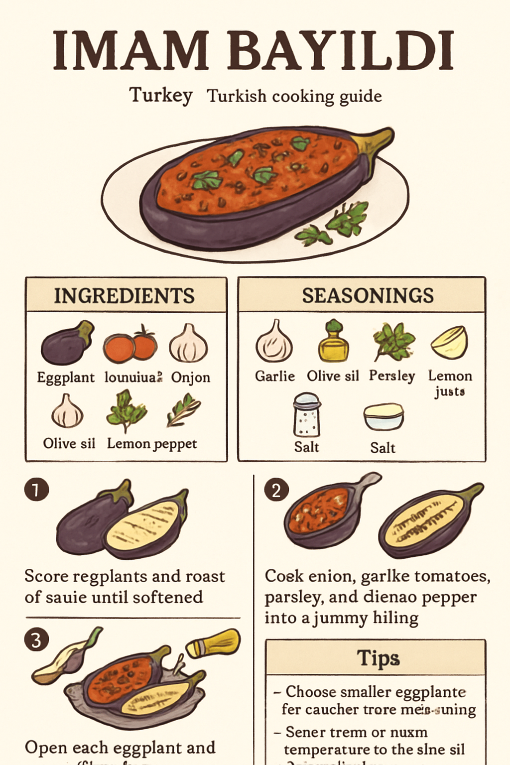 Imam Bayildi illustrated recipe card