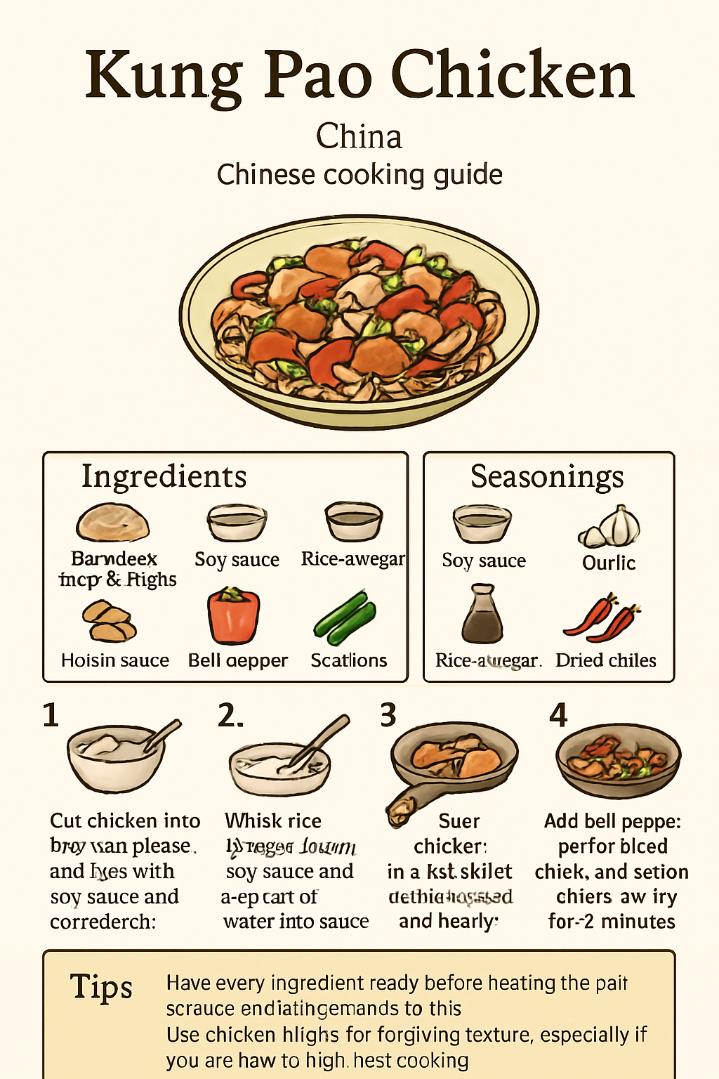 Kung Pao Chicken illustrated recipe card
