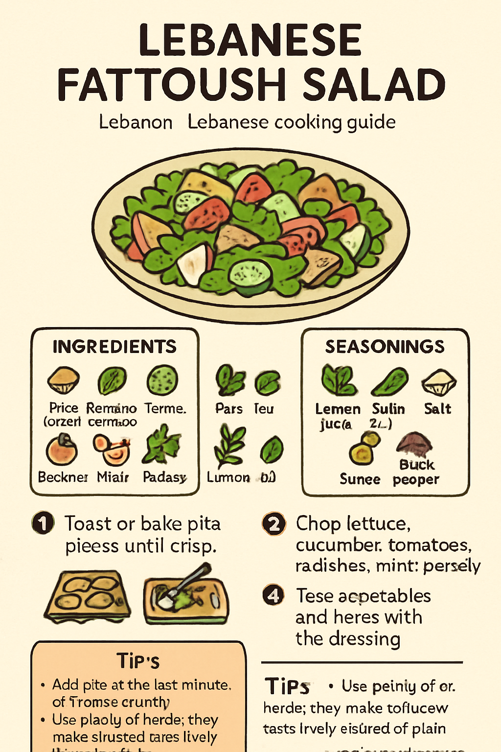 Lebanese Fattoush Salad illustrated recipe card