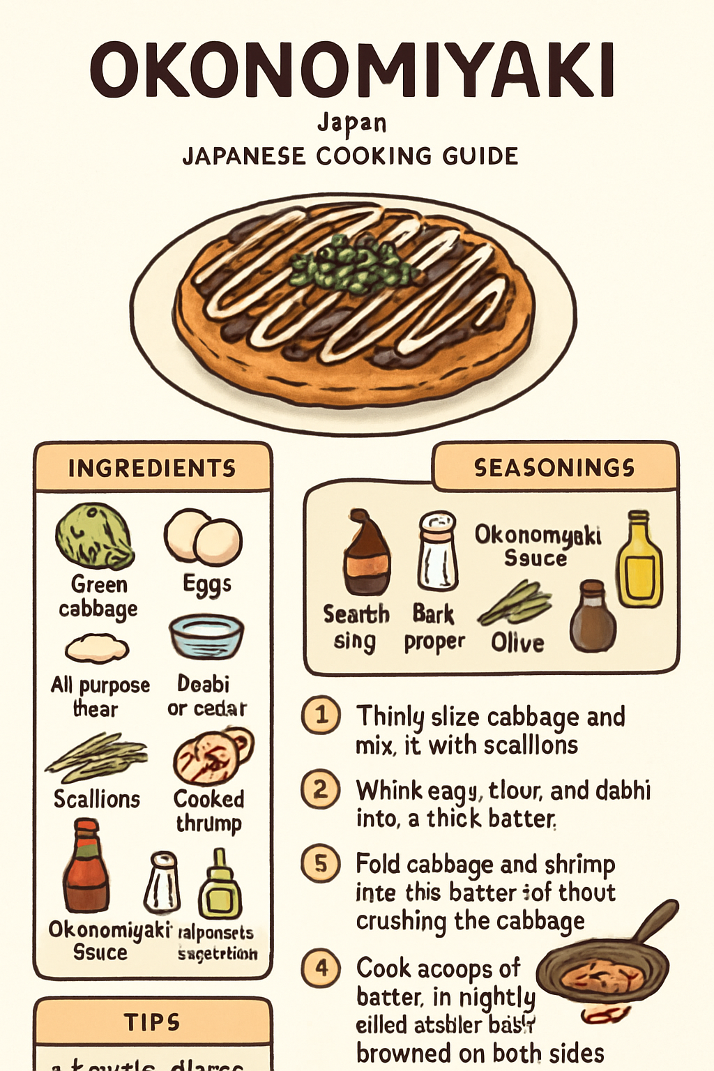 Okonomiyaki illustrated recipe card