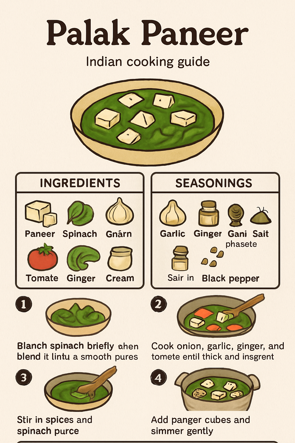 Palak Paneer illustrated recipe card