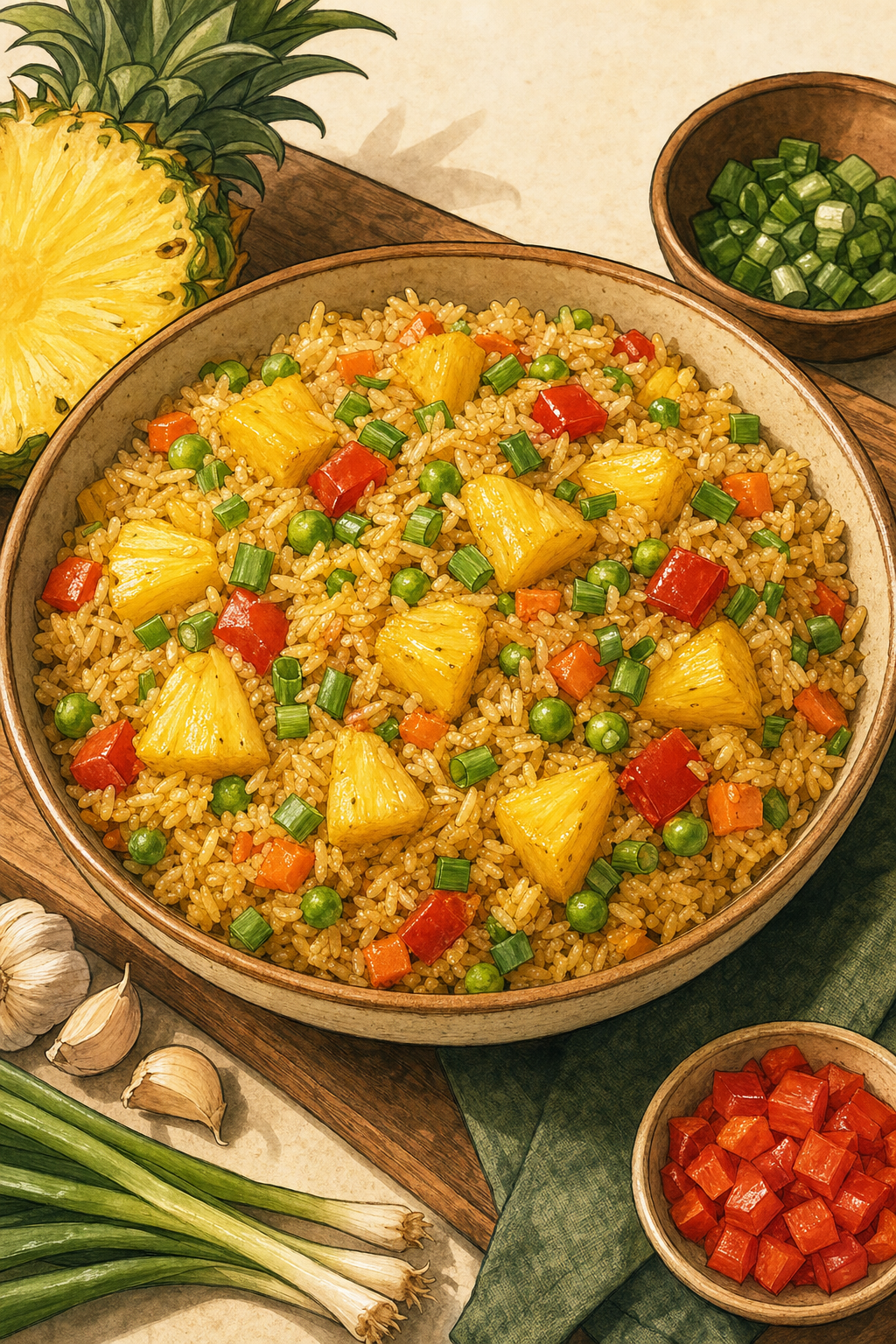 Pineapple Fried Rice illustrated recipe card