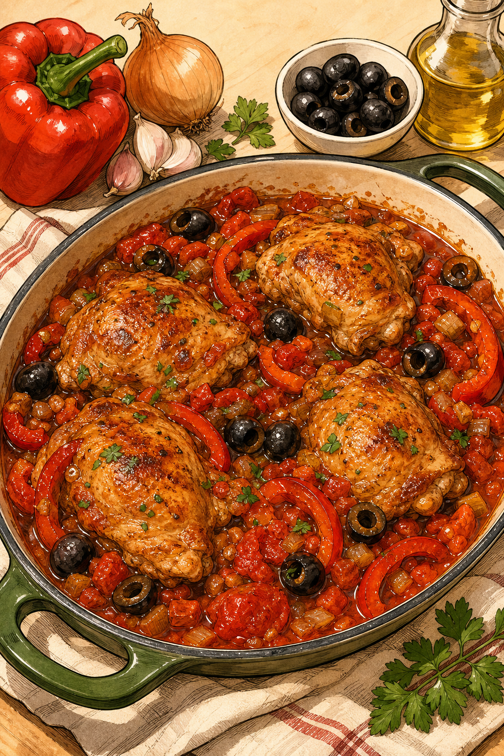 Pollo alla Cacciatora illustrated recipe card